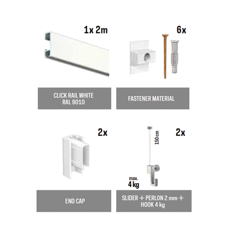 Set závěsného systému ClickRail 2 m bílá RAL 9010