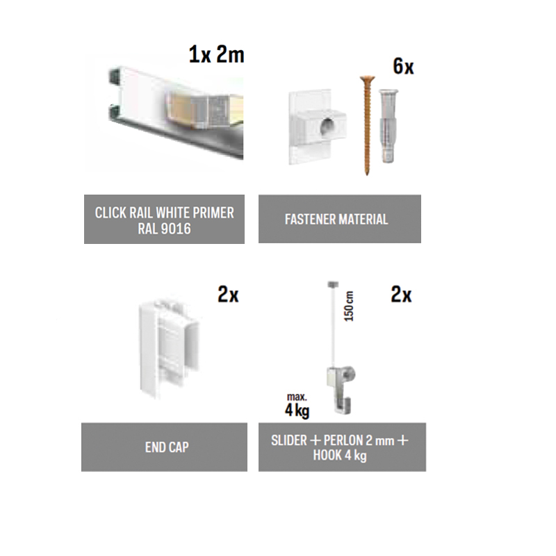 Set závěsného systému ClickRail 2 m bílá RAL 9016
