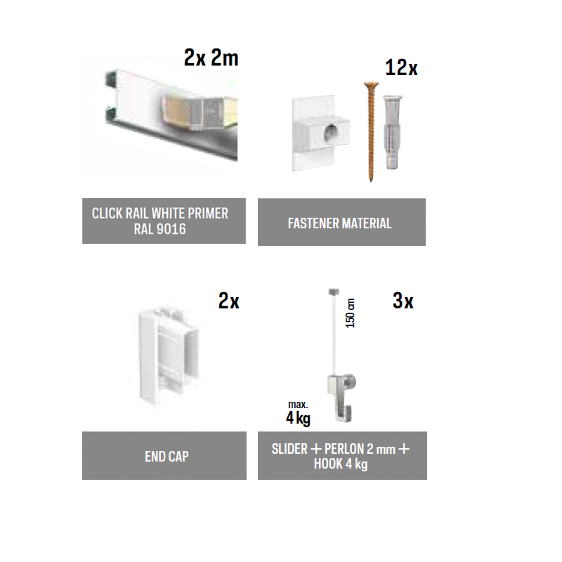 Set závěsného systému ClickRail 4 m bílý RAL 9016