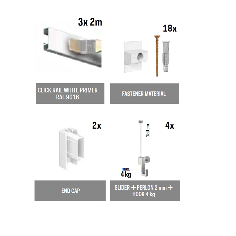Set závěsného systému ClickRail 6 m bílá RAL 9016