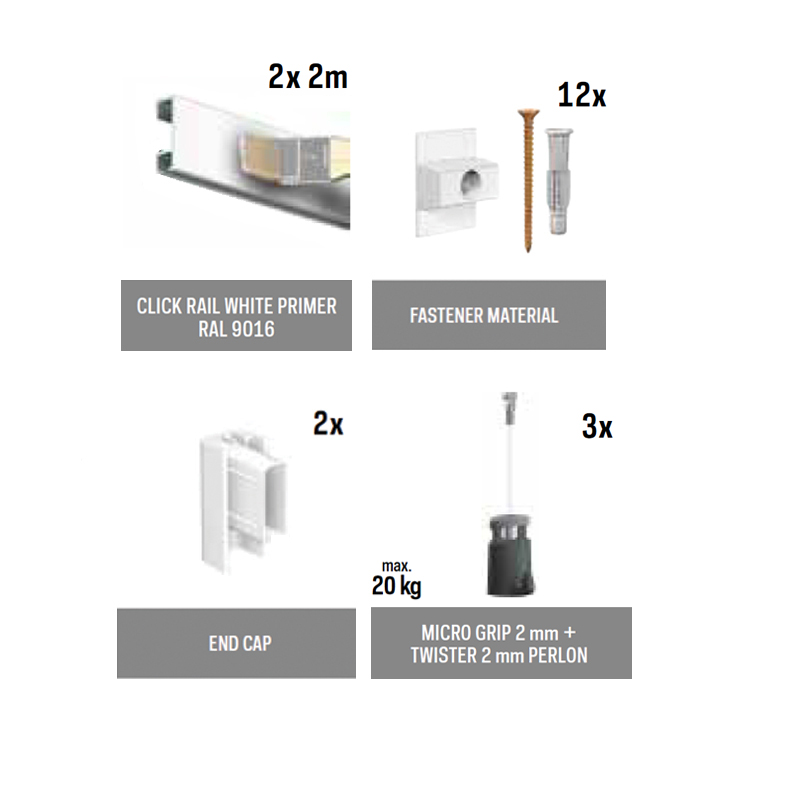 Set závěsného systému ClickRail 4 m bílá RAL 9016