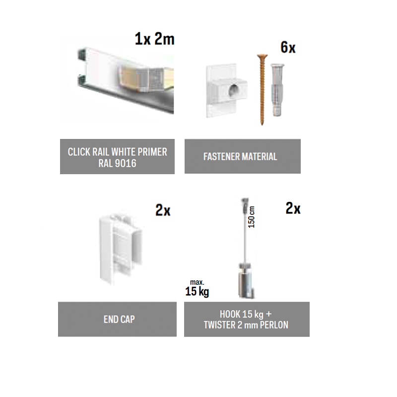 Set závěs. systému ClickRail 2 m bílá RAL 9016