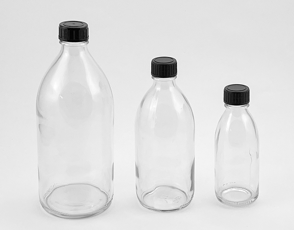 Láhev, úzkohrdlá, s GL uzávěrem, 250 ml, čirá, sklo