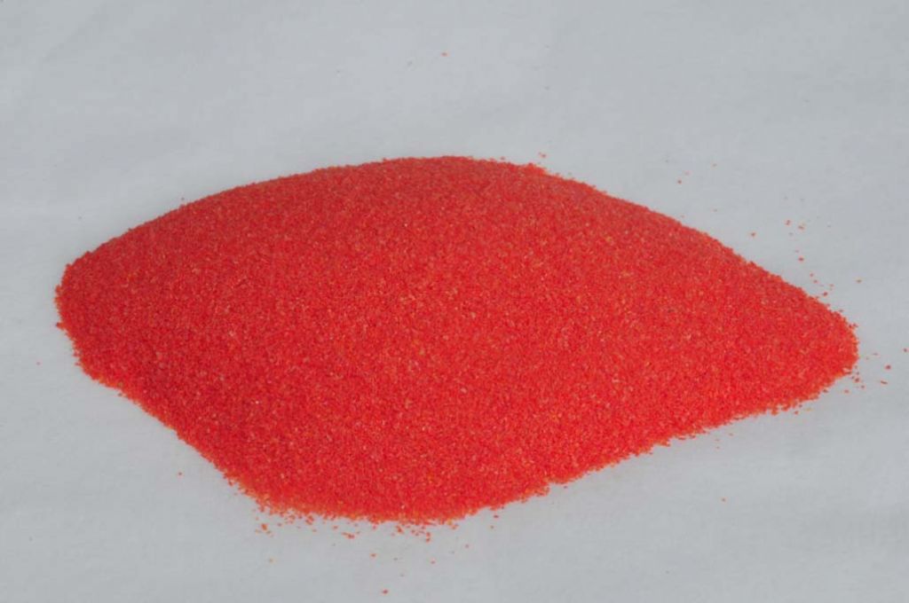 Barevné sklo, opálově oranžová, načervenalá, neprůhledná, mletí 5, 1 kg