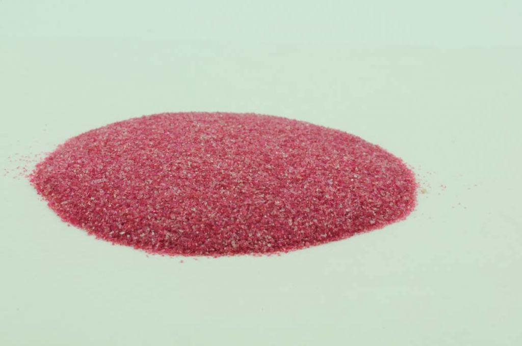 Barevné sklo, tmavě sytě růžová, průhledné, mletí 5, 1 kg
