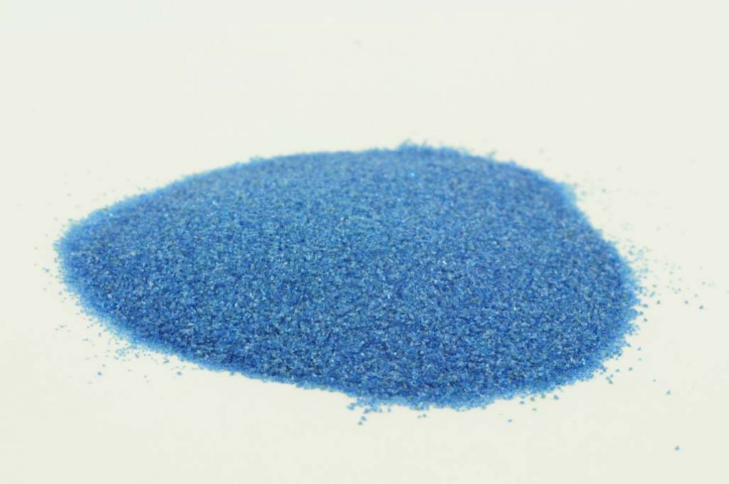 Barevné sklo, stříbrná modrá, průhledná, mletí 5, 100 g